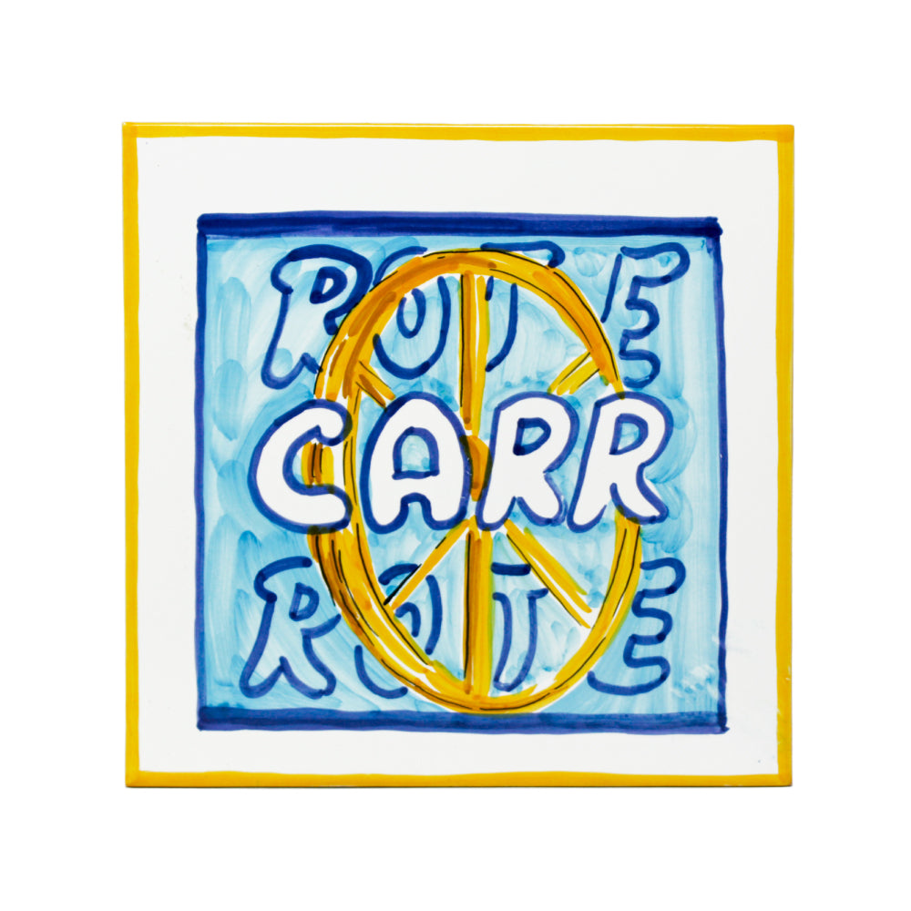 Maiolica artigianale napoletana Rot e Carr dipinta a mano su terracotta smaltata con grafica ispirata alla pizza a ruota di carro piastrella decorativa Made in Italy per cucina o pizzeria