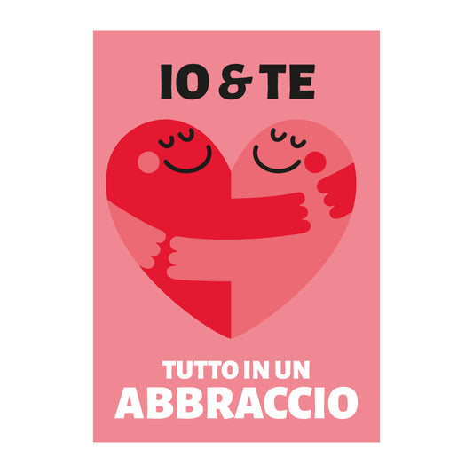 Stampa artistica pop con due figure stilizzate che si abbracciano formando un cuore design minimalista.