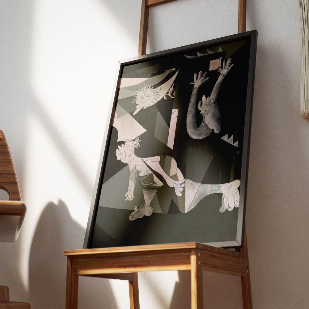 Un poster che mette in dialogo due mondi lontani solo in apparenza l arte monumentale di Picasso e l immaginario pop de I Simpson un omaggio ironico e potente alla cultura visiva contemporanea dove il dramma diventa cartoon e il linguaggio dell arte si rinnova con leggerezza e intelligenza.