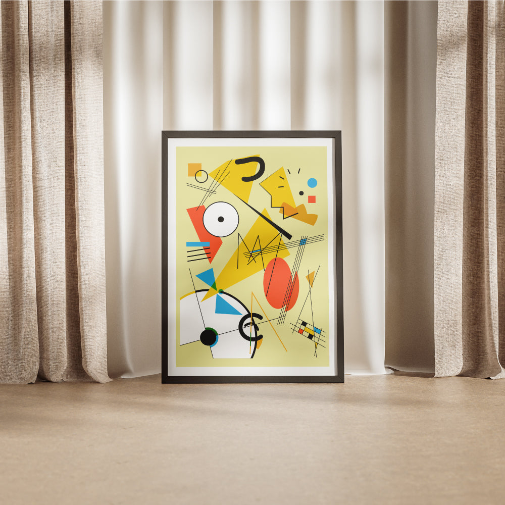 Poster artistico astratto ispirato a Maggie Simpson con forme geometriche e colori vivaci in stile Kandinsky  arte moderna pop