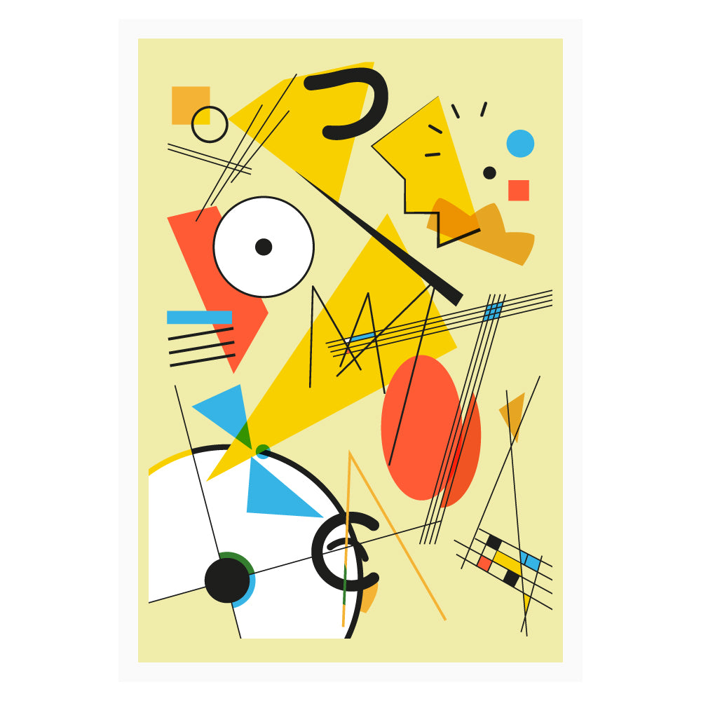 Poster artistico astratto ispirato a Maggie Simpson con forme geometriche e colori vivaci in stile Kandinsky  arte moderna pop