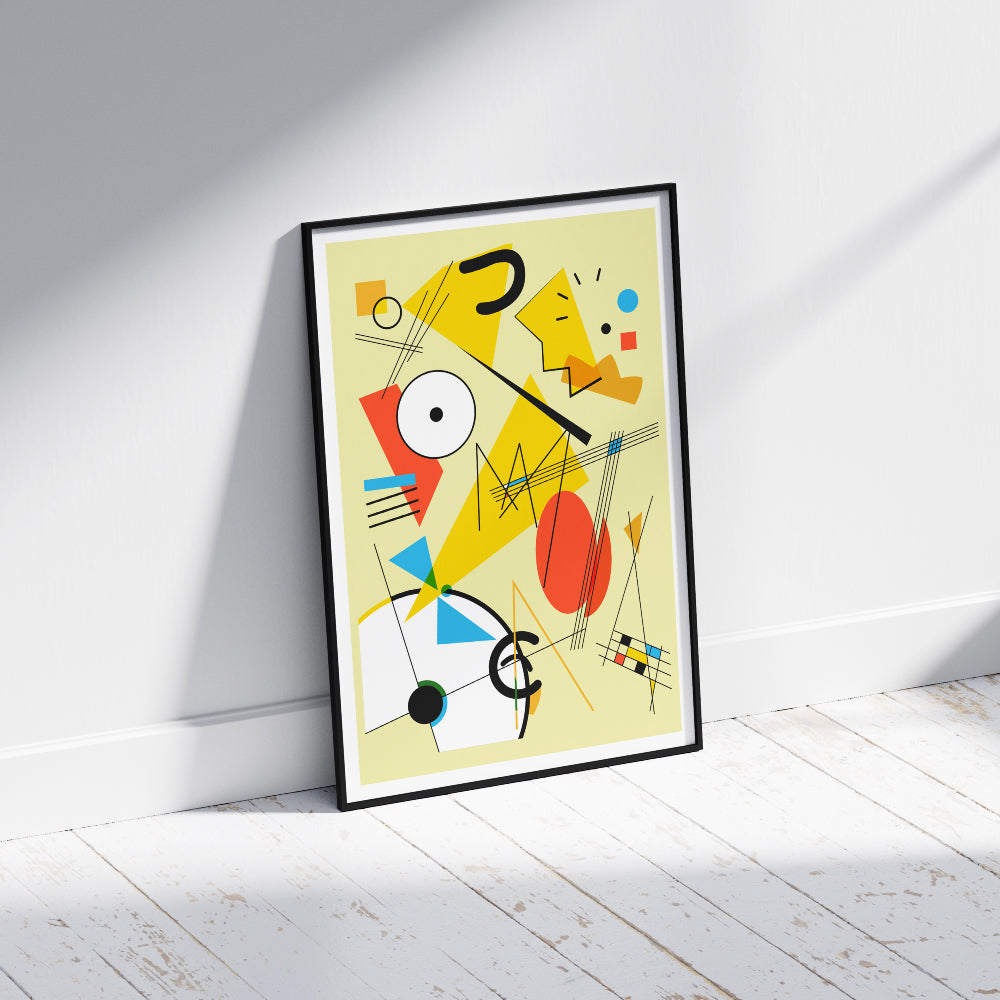 Poster artistico astratto ispirato a Maggie Simpson con forme geometriche e colori vivaci in stile Kandinsky  arte moderna pop