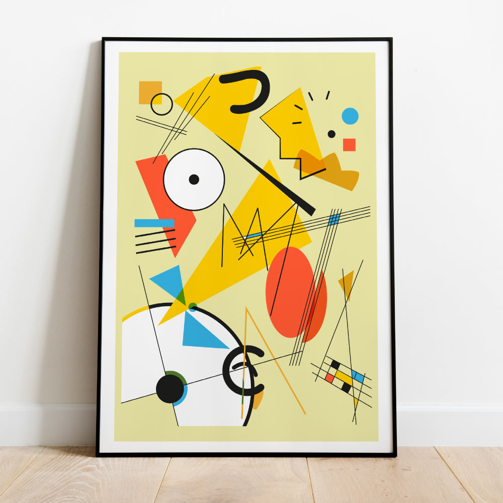 Poster artistico astratto ispirato a Maggie Simpson con forme geometriche e colori vivaci in stile Kandinsky  arte moderna pop