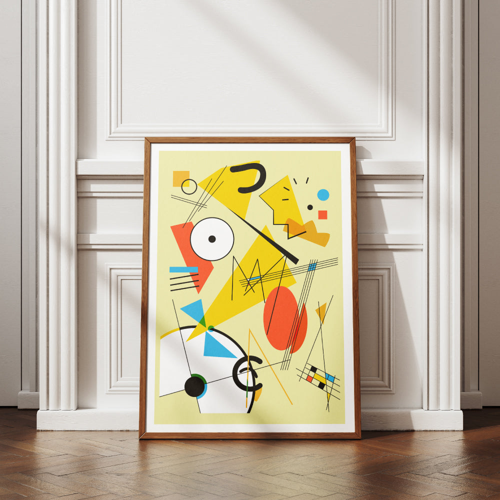 Poster artistico astratto ispirato a Maggie Simpson con forme geometriche e colori vivaci in stile Kandinsky  arte moderna pop