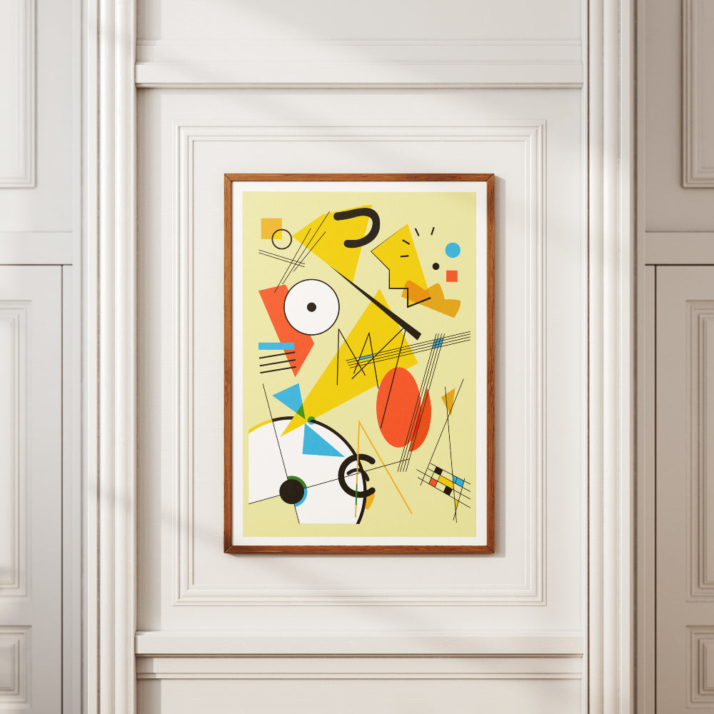 Poster artistico astratto ispirato a Maggie Simpson con forme geometriche e colori vivaci in stile Kandinsky  arte moderna pop