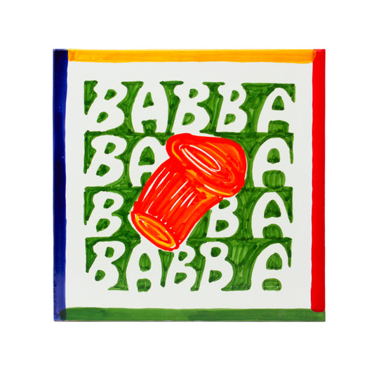 Maiolica napoletana artigianale dipinta a mano con pattern colorato di baba su sfondo verde decorazione ceramica unica