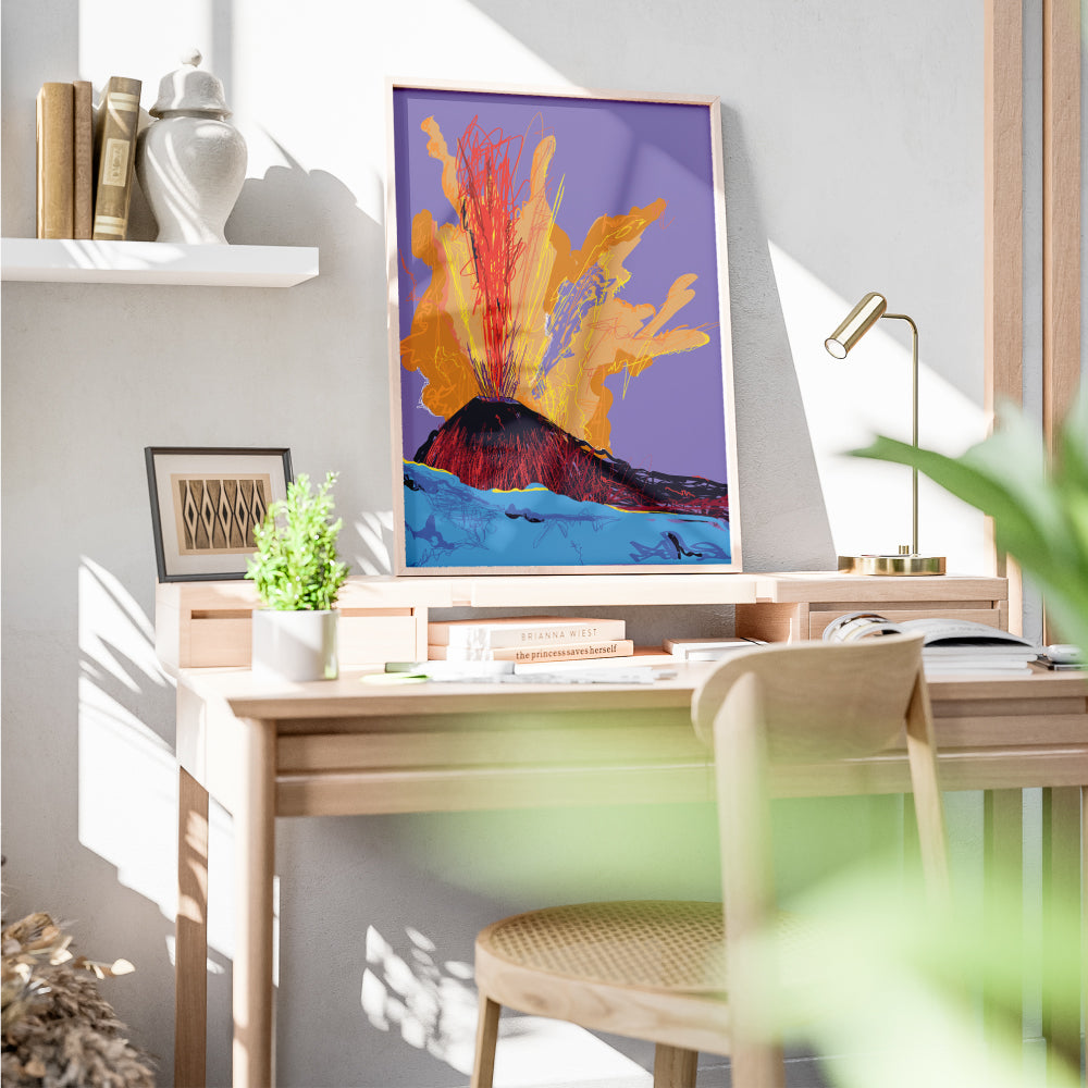 Stampa artistica Pop Art del Vesuvio, vulcano simbolo di Napoli, reinterpretato in stile contemporaneo.