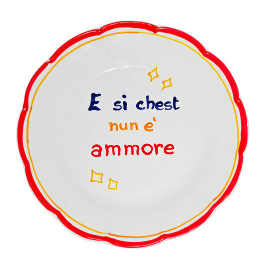 Piatto artigianale in terracotta smaltata con proverbio napoletano sull amore e la convivialita decorazione tavola handmade