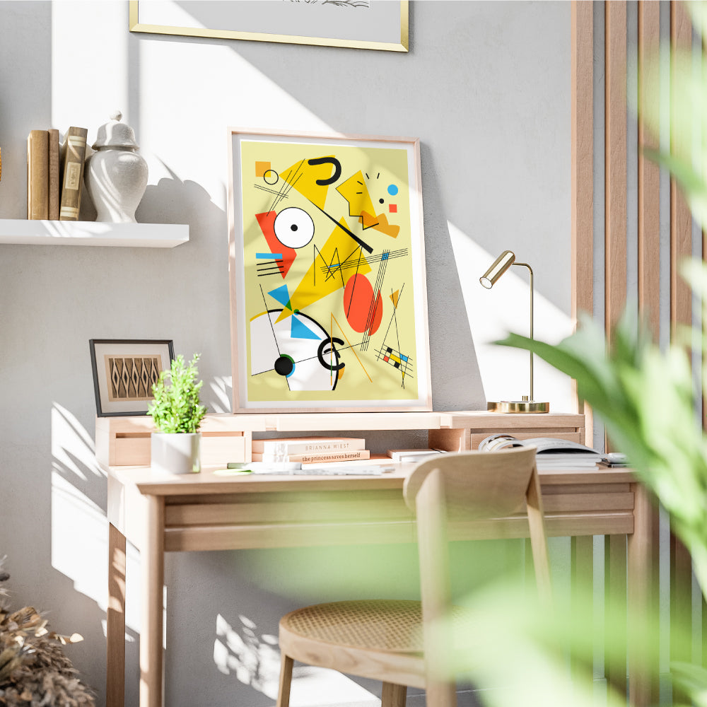 Poster artistico astratto ispirato a Maggie Simpson con forme geometriche e colori vivaci in stile Kandinsky  arte moderna pop