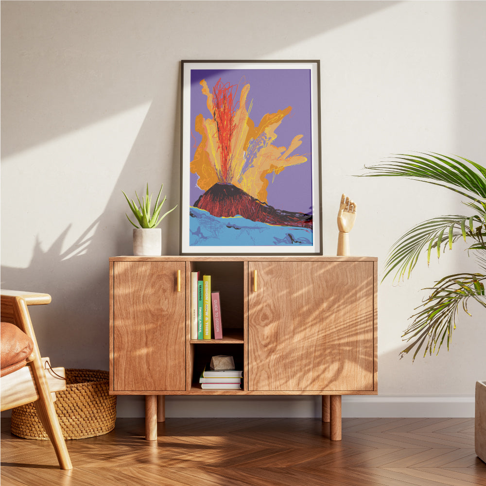 Poster decorativo Pop Art Vesuvio eruzione, arte moderna ispirata a Andy Warhol per arredamento creativo.