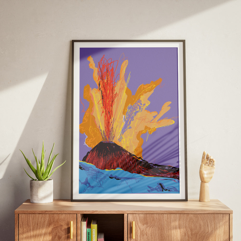 Poster decorativo Pop Art Vesuvio eruzione, arte moderna ispirata a Andy Warhol per arredamento creativo.