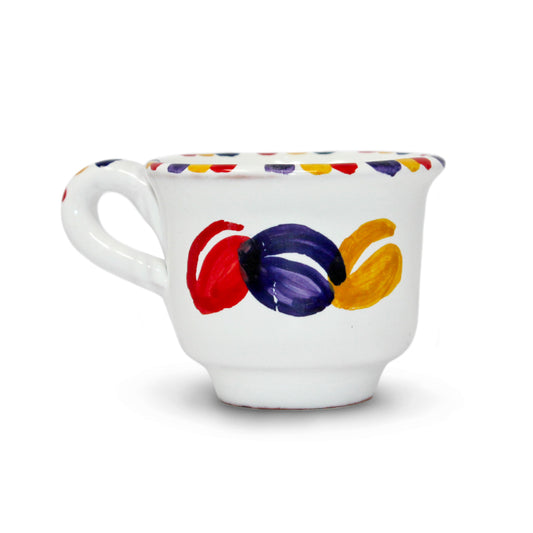 Tazzina da caffe artigianale in ceramica dipinta a mano con chicco di caffe caffettiera e tazzina espresso collezione Comme Cazz Coce di Pil Pil Design Partenopeo  Made in Italy.