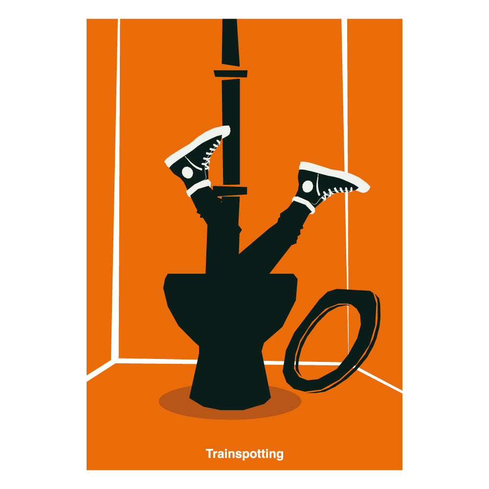 Poster minimalista ispirato a Trainspotting con illustrazione della celebre scena del Worst Toilet in Scotland in cui il protagonista sprofonda nel water Stampa artistica moderna dedicata al film cult di Danny Boyle ideale per appassionati di cinema e design contemporaneo.
Minimalist Trainspotting inspired poster featuring the iconic Worst Toilet in Scotland scene where the protagonist dives into the toilet. Modern graphic art print dedicated to Danny Boyle s cult film 