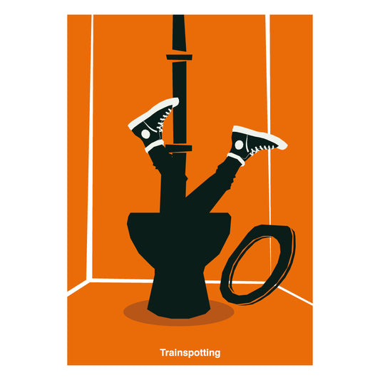 Poster minimalista ispirato a Trainspotting con illustrazione della celebre scena del Worst Toilet in Scotland in cui il protagonista sprofonda nel water Stampa artistica moderna dedicata al film cult di Danny Boyle ideale per appassionati di cinema e design contemporaneo.
Minimalist Trainspotting inspired poster featuring the iconic Worst Toilet in Scotland scene where the protagonist dives into the toilet. Modern graphic art print dedicated to Danny Boyle s cult film 
