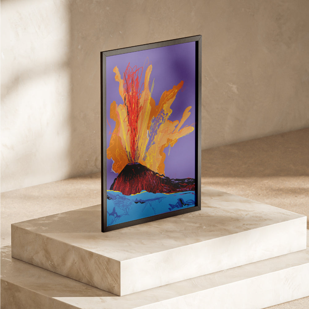 Poster decorativo Pop Art Vesuvio eruzione, arte moderna ispirata a Andy Warhol per arredamento creativo.