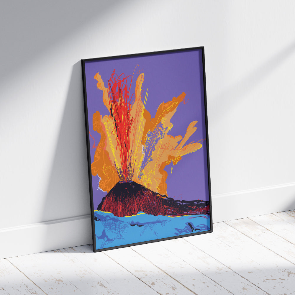 Poster decorativo Pop Art Vesuvio eruzione, arte moderna ispirata a Andy Warhol per arredamento creativo.