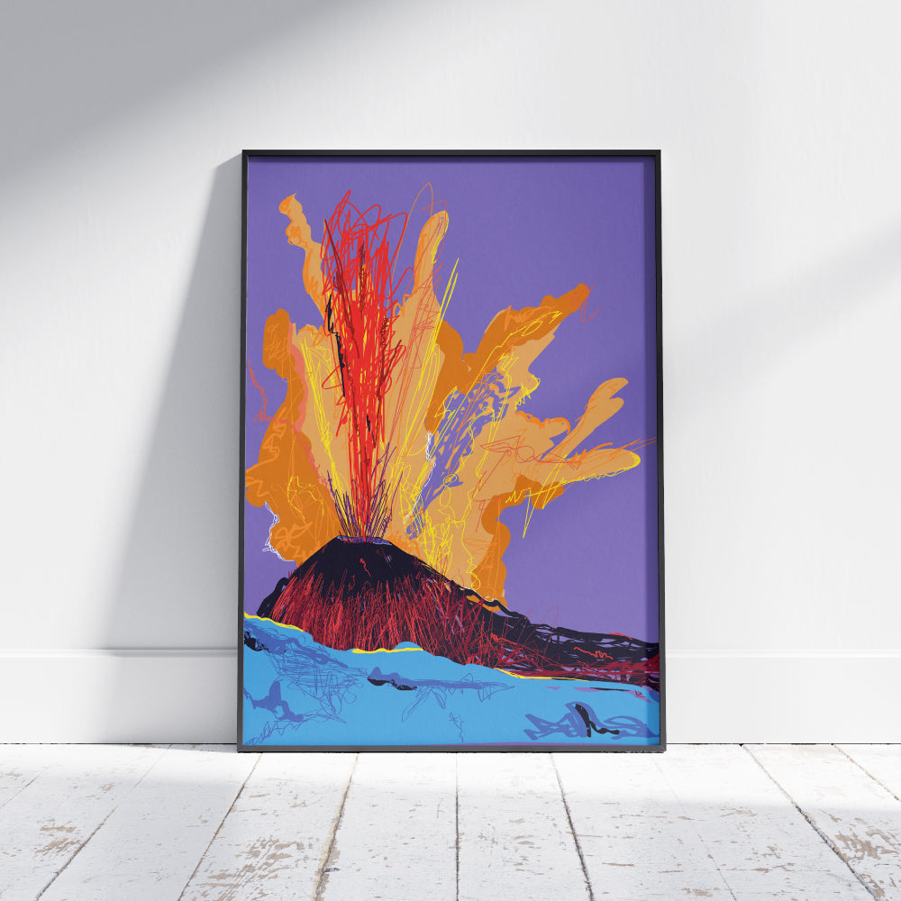 Poster decorativo Pop Art Vesuvio eruzione, arte moderna ispirata a Andy Warhol per arredamento creativo.